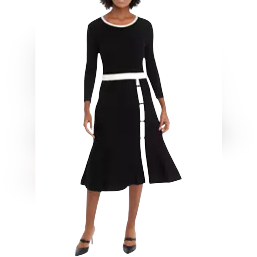 💕Women's Long Sleeve Solid A-Line Sweater Dress with Contrast Trim💕Size PXL